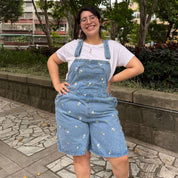 Denim Overall Shorts - Light Wash with Daisies