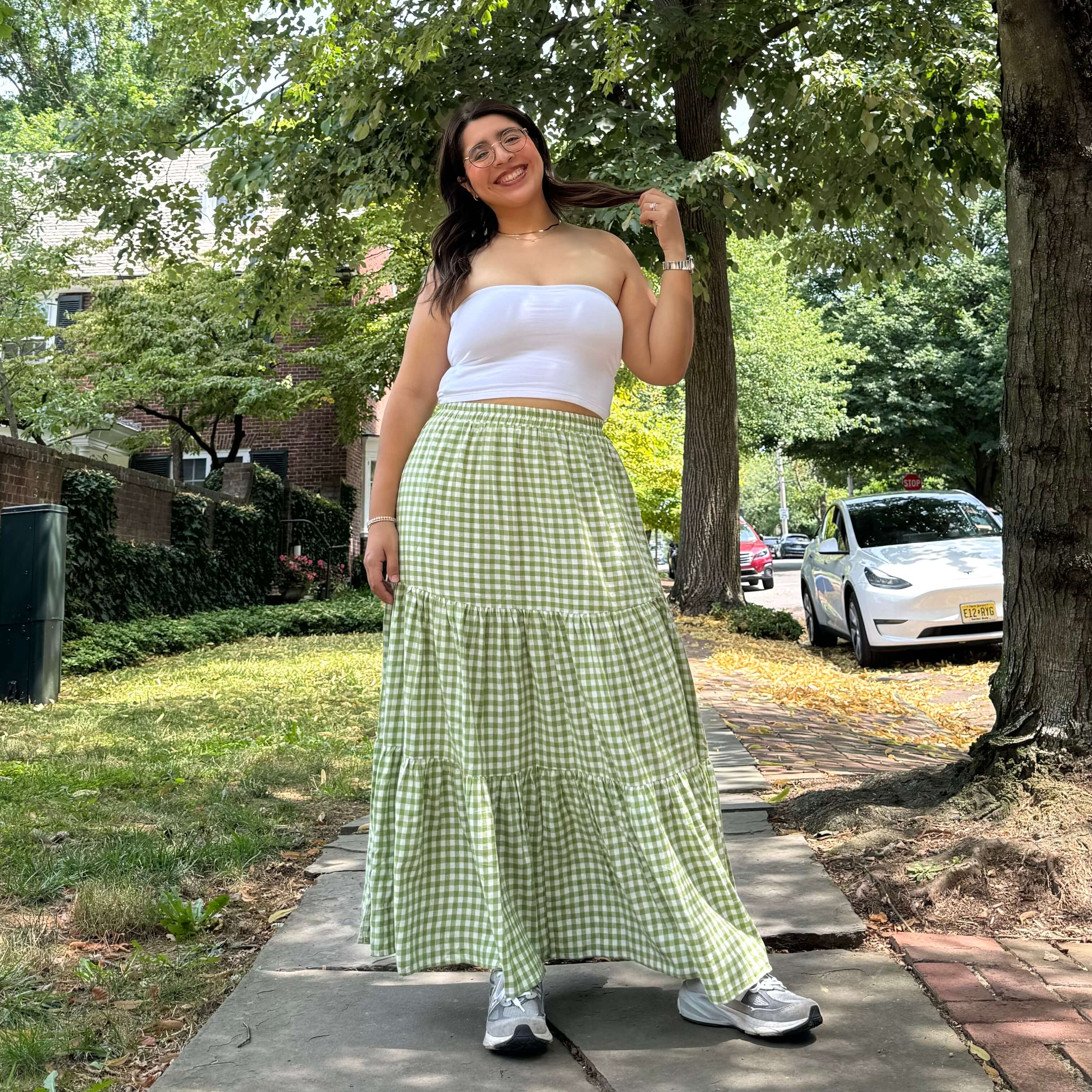 Gingham Long Skirt - Matcha *Clearance Sale*