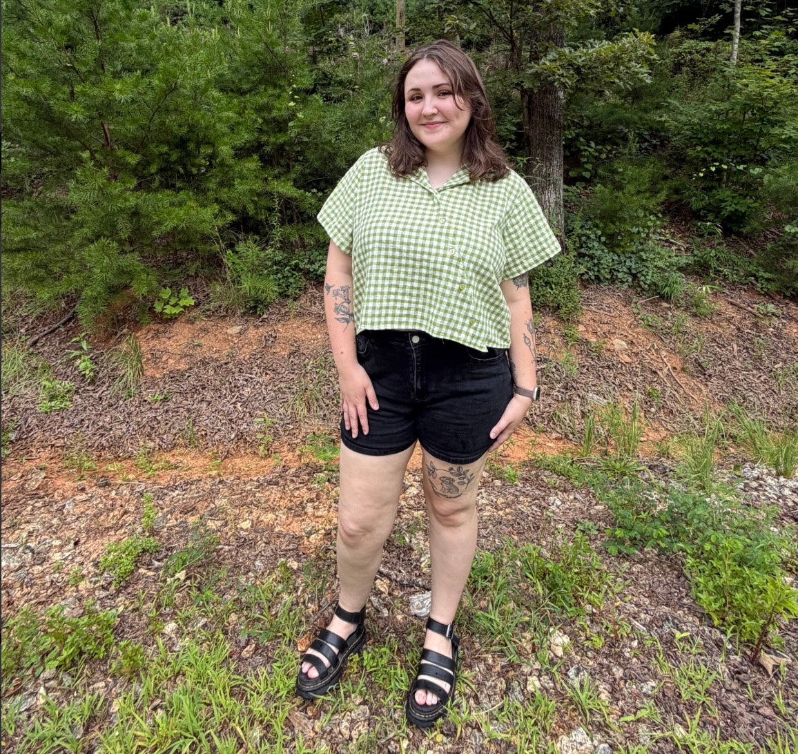 Diagonal Button-Up - Matcha Gingham