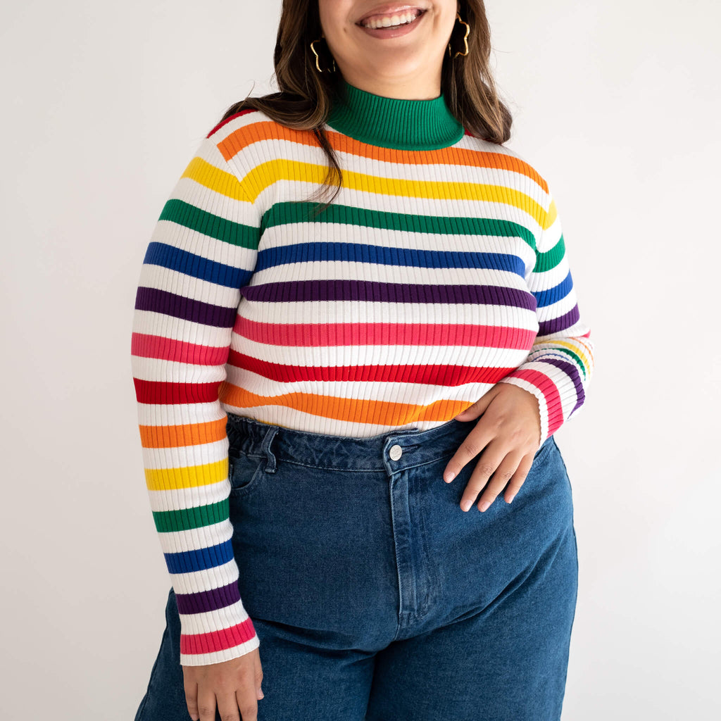 Turtleneck Sweater - Rainbow White – Shiny by Nature